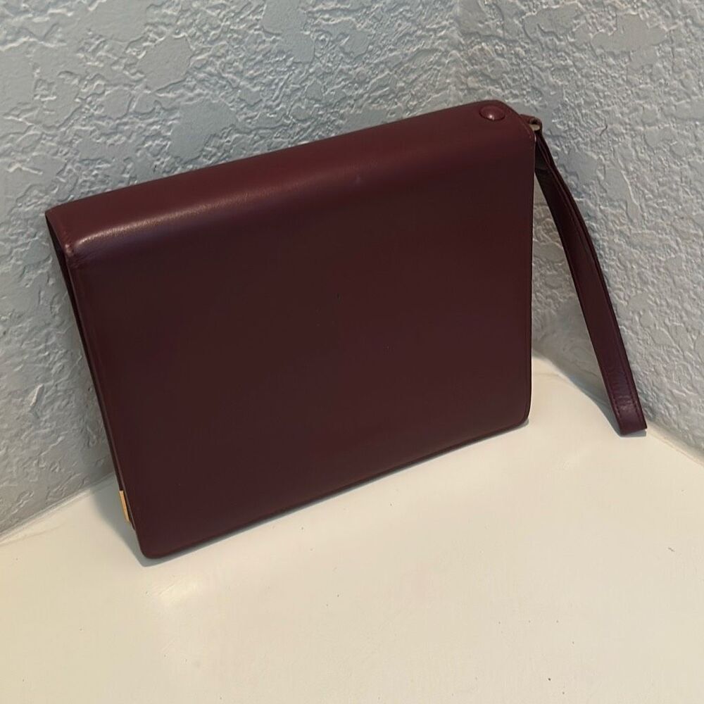 Cartier Convertible Portfolio Organizer Clutch Wristlet Dark Burgundy Leather - Picture 2 of 16